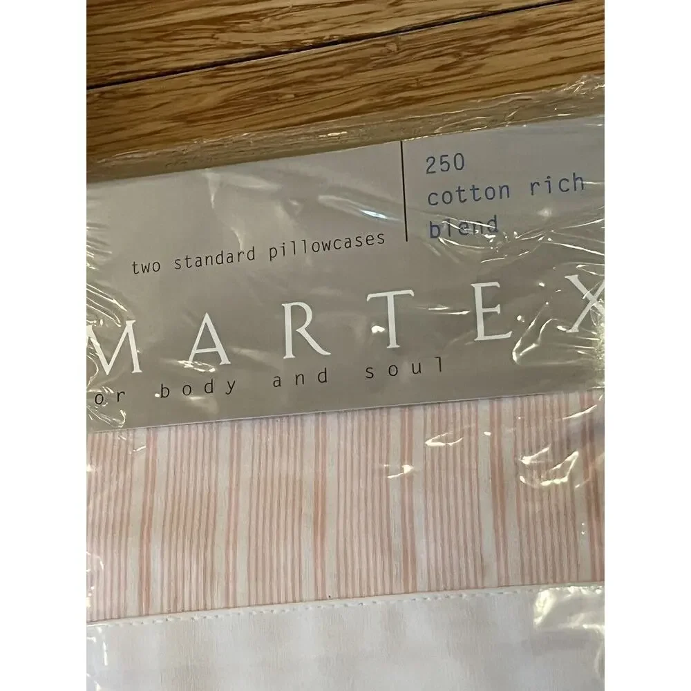 NOS Martex Full Sheet Set 4 pc Oxford Stripe Pink 250 Thread Ct Vintage